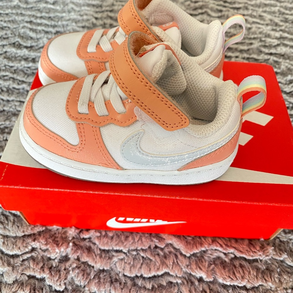 Nike White and Aura (pink/orange) Sneakers